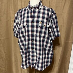 Carhartt Men's Navy and White Checkered Shirt